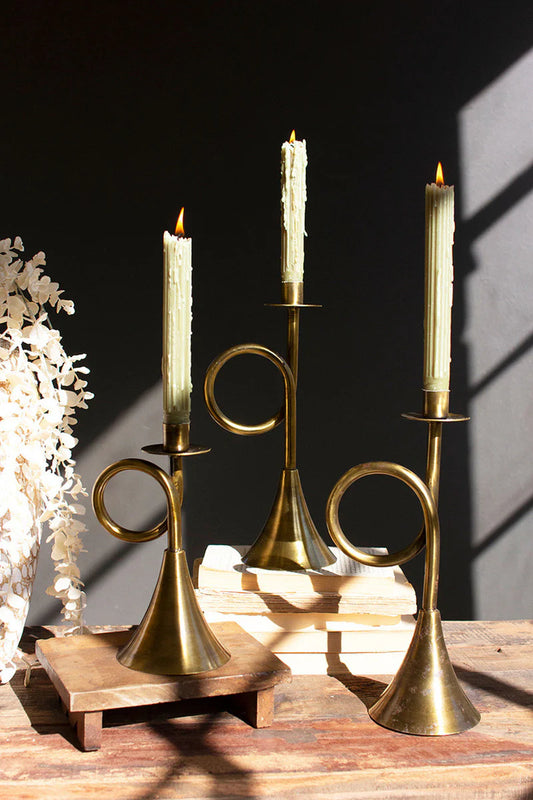 Antique Brass Trumpet Holders - Set of 3