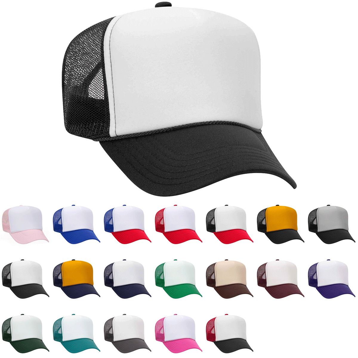 Otto 39-169 5 Panel High Crown Mesh Back Foam Trucker Hat, Polyester Foam Cap