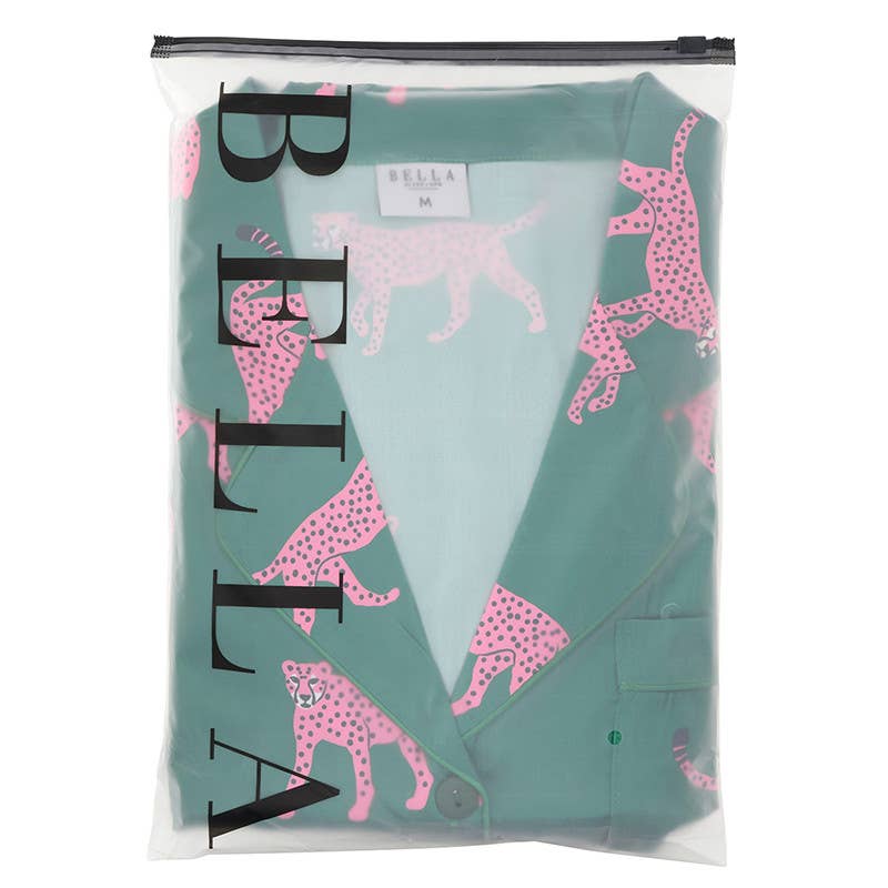 PJ Set with Velvet Tie - Green + Cheetahs