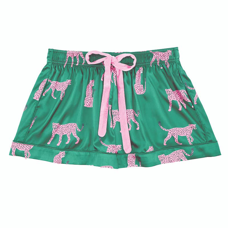 PJ Set with Velvet Tie - Green + Cheetahs